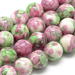 Honeyhandy Synthetic Ocean White Jade Beads Strands, Dyed, Round, Flamingo, 8~9mm, Hole: 1mm, about 49pcs/strand, 15.7 inch