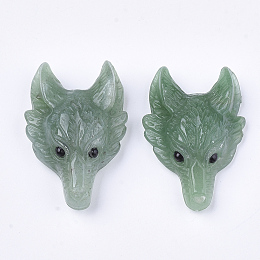 Honeyhandy Natural Green Aventurine Pendants, Wolf Head, 37~42x25~30x10~13mm, Hole: 2mm