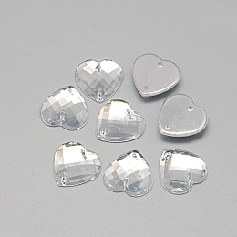 Honeyhandy Sew on Rhinestone, Transparent Acrylic Rhinestone, Two Holes, Garment Accessories, Faceted, Heart, Clear, 18x18x4.5mm, Hole: 0.8~1mm