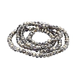 NBEADS 1 Strand Half Plated Faceted Abacus Electroplate Glass Beads, Silver Plated, 4x3mm, Hole: 1mm; about 150pcs/strand, 17.5"