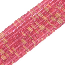 Electroplate Glass Beads Strands, Heishi Beads, Square, Light Coral, 3x3x1mm, Hole: 0.9mm, about 210pcs/strand, 14.96~16.54''(38~42cm)