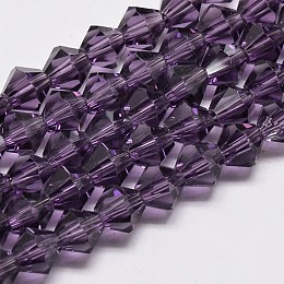 Honeyhandy Imitate Austrian Crystal Bicone Glass Beads Strands, Grade AA, Faceted, Purple, 4x4mm, Hole: 1mm, about 93~95pcs/strand, 14 inch