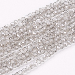 Honeyhandy Transparent Glass Beads Strands, Faceted, Rondelle, Light Grey, 3x2mm, Hole: 0.8mm, about 185~190pcs/strand, 14.9~16.9 inch(38~44cm)