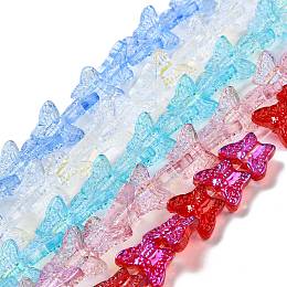 Transparent Glass Beads Strands, Butterfy, Mixed Color, 12.5x15.5x5mm, Hole: 1mm, about 25pcs/strand, 9.84 inch(25cm)