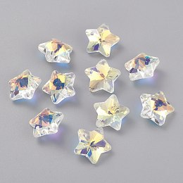 Honeyhandy Electroplate Glass Charms, Faceted, Star, Clear AB, 13x13.5x7mm, Hole: 1.2mm