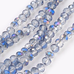 Honeyhandy Electroplate Glass Beads Strands, Opalite, Half Rainbow Plated, Faceted, Rondelle, Aqua, 6x4~5mm, Hole: 0.8~1mm, about 88~92pcs/strand, 15.5 inch~16 inch(39~45cm)