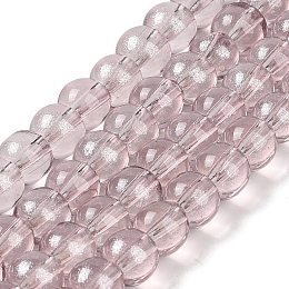 Glass Bead Strands, with Glitter Powder, Round, Old Rose, 8x7.5mm, Hole: 1mm, about 105pcs/strand, 31.02''(78.8cm)