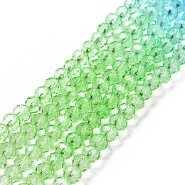 Transparent Glass Beads Strands, Faceted, Rondelle, Dyed, Green, 6x5mm, Hole: 1.2~1.4mm, about 85~88pcs/strand, 16.54~16.93 inch(42~43cm)