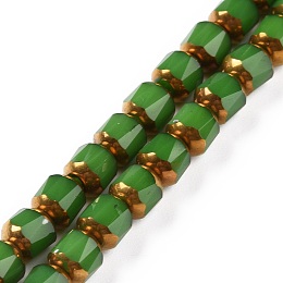 Honeyhandy Electroplated Glass Imitation Jade Beads Strands, Faceted, Half Golden Plated, Round, Green, 5.5mm, Hole: 1.2mm, about 70pcs/strand, 14.96''(38cm)