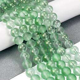 Frosted Transparent Glass Bead Strands, with Gold Powder, Round, Light Green, 8mm, Hole: 1mm, about 102pcs/strand, 30.71''(78cm)