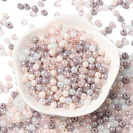 Honeyhandy Glass Beads, Round, Mixed Style, Pink, 4~4.5x4mm, Hole: 0.8mm, about 1000pcs/1 bag