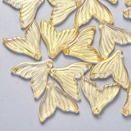 Honeyhandy Transparent Spray Painted Glass Pendants, with Glitter Powder, Fishtail Shape, Gold, 19x19.5x3.5mm, Hole: 1.2mm