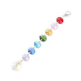 Honeyhandy Electroplate Octagon Glass Beaded Pendant Decorations, Suncatchers, Rainbow Maker, with Alloy Lobster Claw Clasps, Clear Faceted Glass Pendants, Leaf Pattern, 180mm, Pendant: 28x19x9.5mm