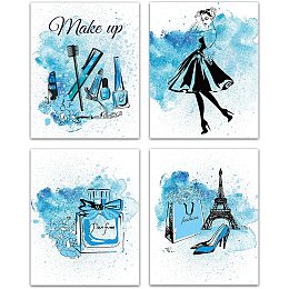 CREATCABIN 4pcs Fashion Women Canvas Wall Art Print Poster Set Unframed Wall Pictures Paintings Perfume Makeup Modern Artwork Decor for Dressing Room Bedroom Bathroom Home Girls Gift 8 x 10inch Blue