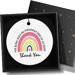 AHANDMAKER Thank You Gifts Teacher Gifts Teacher Appreciation Gifts Rainbow Ornament Ceramics for Birthday Christmas Thanksgiving Teacher Gift 3" Round Ceramic Ornament with Ribbon & Gift Box