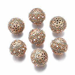 Honeyhandy Handmade Indonesia Beads, with Metal Findings, Round, Light Gold, Dark Khaki, 19.5x19mm, Hole: 1mm