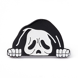 Honeyhandy White Halloween Enamel Pin, Electrophoresis Black Alloy Brooch for Backpack Clothes, Skull Pattern, 18.5x30x2mm, Pin: 1.2mm