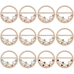 Arricraft 12 Pcs 6 Styles T-Shirt Clips with Rhinestone, Scarf Ring Buckles, for Neckerchief T-Shirt Shawl, 1.2" Inner Diameter