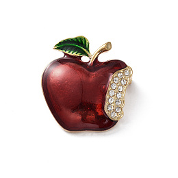 Honeyhandy Christmas Theme Rhinestone Brooch Pin, Light Gold Alloy Badge for Backpack Clothes, Apple, 33x30.5x12mm