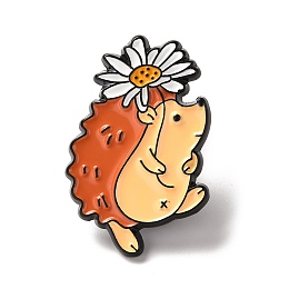 Honeyhandy Alloy Enamel Brooches, Enamel Pin, Hedgehog & Flower, Bisque, 30x20x11mm