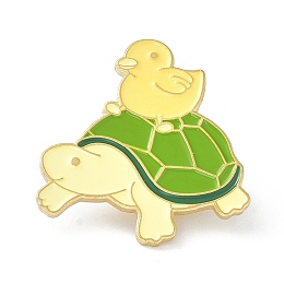 Honeyhandy Tortoise and Duck Enamel Pin, Cartoon Animal Alloy Enamel Brooch Pin for Clothes Bags, Golden, Green, 30x28.5x10mm, Pin: 1mm