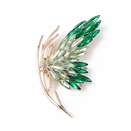 Honeyhandy Rhinestone Butterfly Brooch Pin, Light Gold Alloy Badge for Women, Emerald, 73.5x64x15mm, Pin: 0.8mm