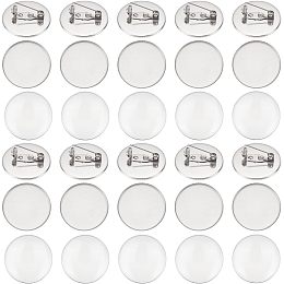 30 Sets Blank Brooches, 304 Stainless Steel Blank Cabochon Brooch Base Settings Flat Round Brooch Pin Trays with Glass Cabochons for Wedding Jewelry Making DIY Crafts