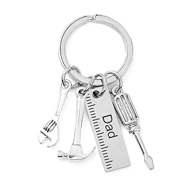 Honeyhandy Father's Day Theme 201 Stainless Steel Keychain, Hammer & Wrench & Screwdriver & Ruler with Word Dad, Stainless Steel Color, 5.7cm