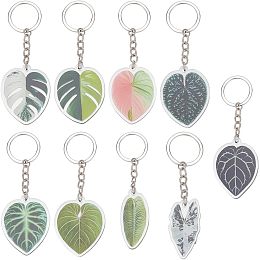 9pcs Acrylic Leaf Keychains, Monstera Plant Keyrings Hawaiian Keychains Tropical Leaf Keyrings Purse Hanging Jewelry for Women Summer Bag Decorations Party Favor Car Keys