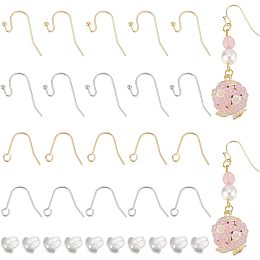 BENECREAT 160Pcs 18K Real Gold Plated Brass Earring Hooks Real Platinum Plated Fishhook Earring 4 Style Ball Dots Ear Wires with 160Pcs Plastic Ear Nuts for DIY Earring Jewelry Making