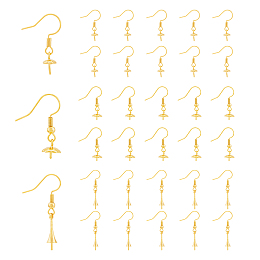 DICOSMETIC 30Pcs 3 Styles Fishhook Earring Hooks Brass Ear Wires Fish Hook with Flower Cup Pearl Peg Bails Golden Pearl Setting Earrings for Half Drilled Beads Earring, Pin: 0.6~0.9mm