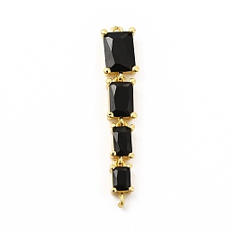 Honeyhandy Brass Pave Cubic Zirconia Connector Charms, Cadmium Free & Lead Fre, Four Rectangle Links, Black, 31x6x3.5mm, Hole: 0.9mm