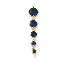 Honeyhandy Rack Plating Brass Pave Cubic Zirconia Connector Charms, Cadmium Free & Lead Free, Five Flat Round Links, Real 18K Gold Plated, Midnight Blue, 36x7.5x3.5mm, Hole: 0.6mm