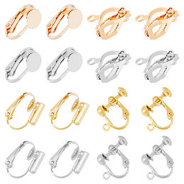 Arricraft 32Pcs 8 Styles Brass Clip on Earring Finding Round Flat Back Tray Earring Clips Converters Non Pierced Earrings Clip-on Earrings Converter Comp1nts for DIY Earring Jewelry Making