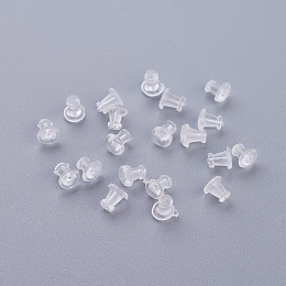 Honeyhandy Plastic Ear Nuts, Earring Backs, Clear, 5x5mm, Hole: 0.4mm