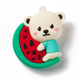 Honeyhandy PVC Plastic Pendants, Bear with Watermelon, Red, 47x43x19.5mm, Hole: 3mm