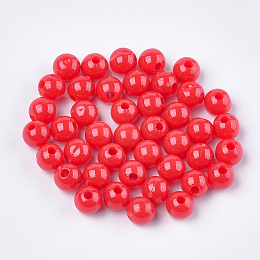 Honeyhandy Opaque Plastic Beads, Round, Red, 6x5.5mm, Hole: 1.8mm, about 4790pcs/500g