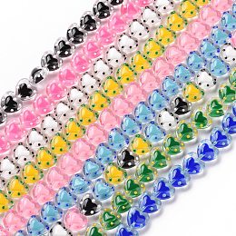 Handmade Lampwork Beads Strands, with Enamel, Heart, Mixed Color, 12x12.5x7mm, Hole: 1mm, about 30pcs/strand, 13.39 inch(34cm)