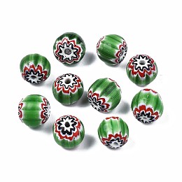 ARRICRAFT Handmade Millefiori Lampwork Beads, Round, Lime Green, 9~10x10~11mm, Hole: 1.4mm