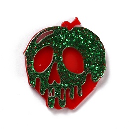 Honeyhandy DIY Acrylic Hallowmas Pattern Earrings Pendants, with Shimmering Powder, for Jewelry Accessories, Skull, Red, 39x35x4mm, Hole: 1.2mm