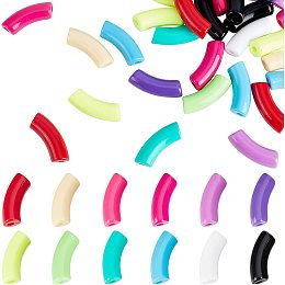 FINGERINSPIRE 72Pcs Acrylic Tube Beads Spacer Plastic Long Curved Noodle Slide Beads (12 Colors, L:36mm, Hole: 4mm) Large Hole Beads for Bracelet Jewelry Making Craft Supplies