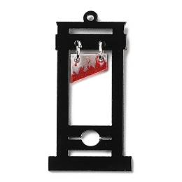 Honeyhandy Halloween Acrylic Pendants, with Iron Ring, Rectangle, Black, 45x23x1.5mm, Hole: 1.4mm