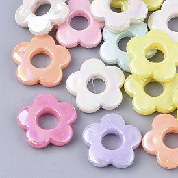 Honeyhandy Opaque Acrylic Bead Frames, AB Color Plated, Flower, Mixed Color, 18x19x4mm, Hole: 1.5mm, Inner Diameter: 6mm, about 700pcs/500g