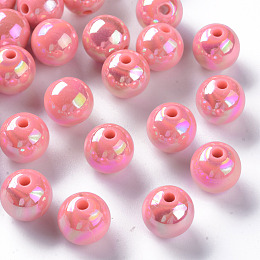 Honeyhandy Opaque Acrylic Beads, AB Color Plated, Round, Salmon, 12x11mm, Hole: 2.5mm, about 566pcs/500g