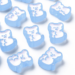 Honeyhandy Transparent Acrylic Beads, with Enamel, Frosted, Bear, Cornflower Blue, 26.5x20x9mm, Hole: 3mm