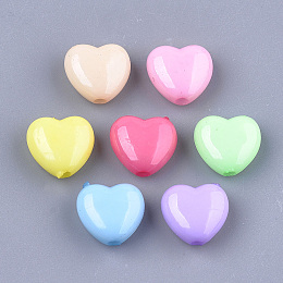 Honeyhandy Opaque Solid Color Acrylic Beads, Heart, Mixed Color, 10x11x5.5mm, Hole: 1.6mm, about 1510pcs/500g