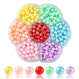 Honeyhandy 490Pcs 7 Style Opaque Acrylic Beads, AB Color Plated, Round, Mixed Color, 6x5mm, Hole: 1.8mm, about 70pcs/color