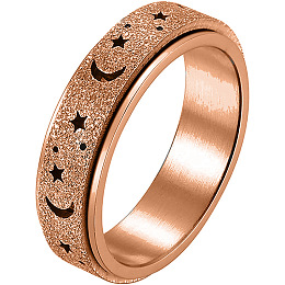 Honeyhandy Stainless Steel Moon and Star Rotatable Finger Ring, Spinner Fidget Band Anxiety Stress Relief Ring for Women, Rose Gold, US Size 8(18.1mm)