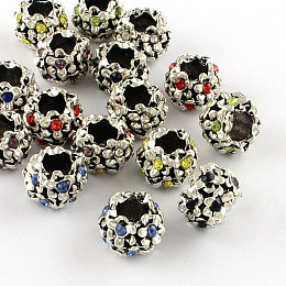 ARRICRAFT 50 Pcs Alloy Rhinestone Flower European Beads with Large Hole Dangle Charms Sets fit Snake Style Charm Bracelets Antique Silver