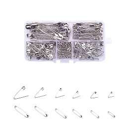 Iron Safety Pins, Platinum, 22~56x5~11x2~3mm, Pin: 0.5~1mm, 220pcs/box